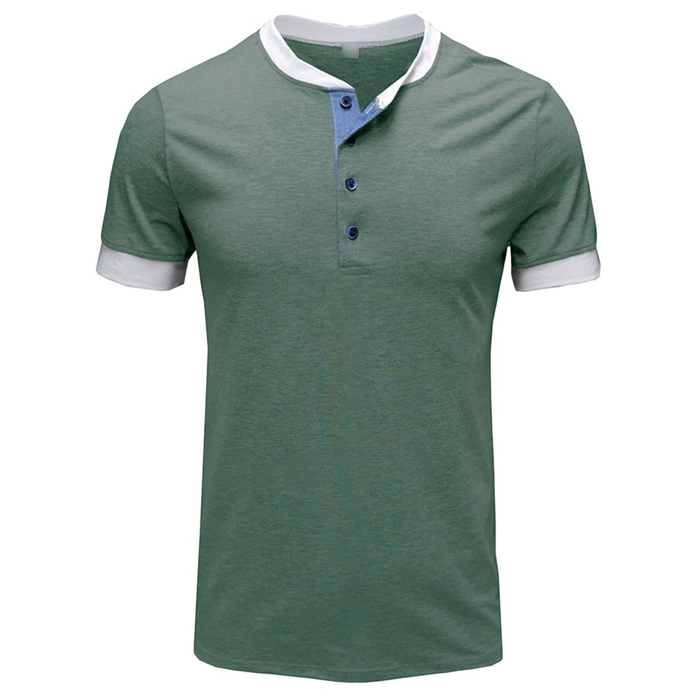 JEsilunmaMY Casual Color Block Henley Shirt for Men Short Sleeve Front Placket Cotton Shirts Slim Fit Summer Henley T-Shirt (Green,XX-Large)