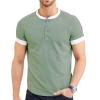 JEsilunmaMY Casual Color Block Henley Shirt for Men Short Sleeve Front Placket Cotton Shirts Slim Fit Summer Henley T-Shirt (Green,XX-Large) view 4