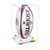 Better Display Cases Acrylic Rugby Ball Display Case Vertical with Clear Case, Orange Risers, White Base 8" x 8" x 12" (A060/B42) view 1