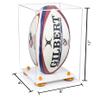 Better Display Cases Acrylic Rugby Ball Display Case Vertical with Clear Case, Orange Risers, White Base 8" x 8" x 12" (A060/B42) view 2