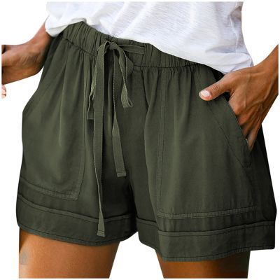 Summer Casual Shorts for Women Drawstring Elastic Waist Comfy Wide Leg Shorts Lightweight Flowy Beach Shorts with Pockets