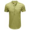 JEsilunmaMY Mens Pocket Cotton Linen Henley T-Shirts Short Sleeve Hippie Casual Beach Shirts Solid Color Loose Henley Shirts (Green,XX-Large) view 1