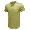 JEsilunmaMY Mens Pocket Cotton Linen Henley T-Shirts Short Sleeve Hippie Casual Beach Shirts Solid Color Loose Henley Shirts (Green,XX-Large) view 2