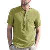 JEsilunmaMY Mens Pocket Cotton Linen Henley T-Shirts Short Sleeve Hippie Casual Beach Shirts Solid Color Loose Henley Shirts (Green,XX-Large) view 4