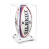Better Display Cases Acrylic Rugby Ball Display Case Vertical with Clear Case, Silver Risers, White Base 8" x 8" x 12" (A060/B42) view 1