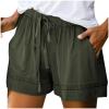 Summer Casual Shorts for Women Drawstring Elastic Waist Comfy Wide Leg Shorts Lightweight Flowy Beach Shorts with Pockets Medium A# Green view 1