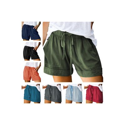 Summer Casual Shorts for Women Drawstring Elastic Waist Comfy Wide Leg Shorts Lightweight Flowy Beach Shorts with Pockets XX-Large A# Army Green