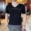Maiyifu-GJ Men's Ribbed Knitted Stretch T-Shirts Textured Crew Neck Breathable Basic Short Sleeve Lightweight Hollow Tee (Black 2,US SIZE S Asia M) view 2