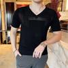 Maiyifu-GJ Men's Ribbed Knitted Stretch T-Shirts Textured Crew Neck Breathable Basic Short Sleeve Lightweight Hollow Tee (Black 2,US SIZE S Asia M) view 3