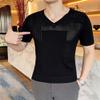 Maiyifu-GJ Men's Ribbed Knitted Stretch T-Shirts Textured Crew Neck Breathable Basic Short Sleeve Lightweight Hollow Tee (Black 2,US SIZE S Asia M) view 4