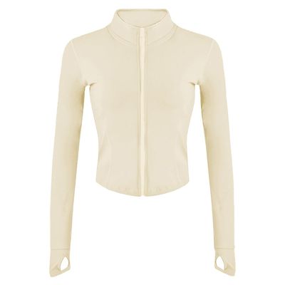 Lviefent Womens Lightweight Full Zip Running Track BBL Jacket Workout Slim Fit Yoga Sportwear with Thumb Holes (Apricot, Large)