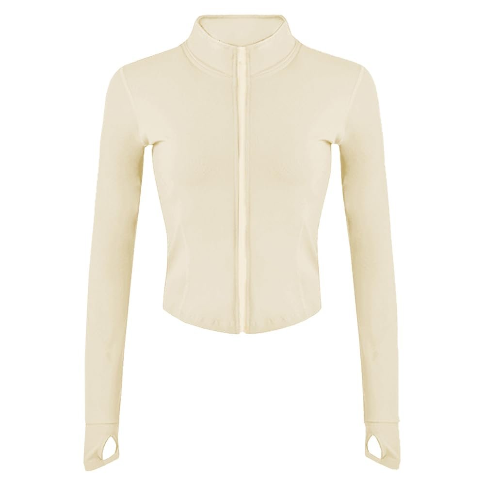 Lviefent Womens Lightweight Full Zip Running Track BBL Jacket Workout Slim Fit Yoga Sportwear with Thumb Holes (Apricot, Large)