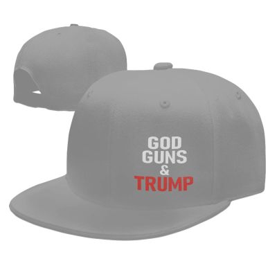 Rqwaaed God Guns and Trump Hats for Men and Women Flat Bill Baseball Cap Adult Adjustable Trucker Cap Gray