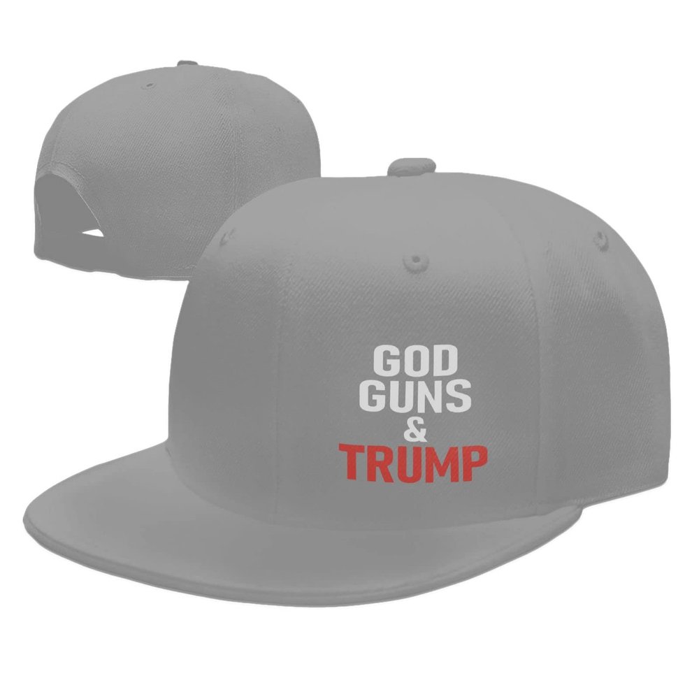 Rqwaaed God Guns and Trump Hats for Men and Women Flat Bill Baseball Cap Adult Adjustable Trucker Cap Gray