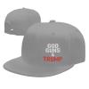 Rqwaaed God Guns and Trump Hats for Men and Women Flat Bill Baseball Cap Adult Adjustable Trucker Cap Gray view 1