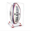 Better Display Cases Acrylic Rugby Ball Display Case Vertical with Clear Case, Red Risers, White Base 8" x 8" x 12" (A060/B42) view 1