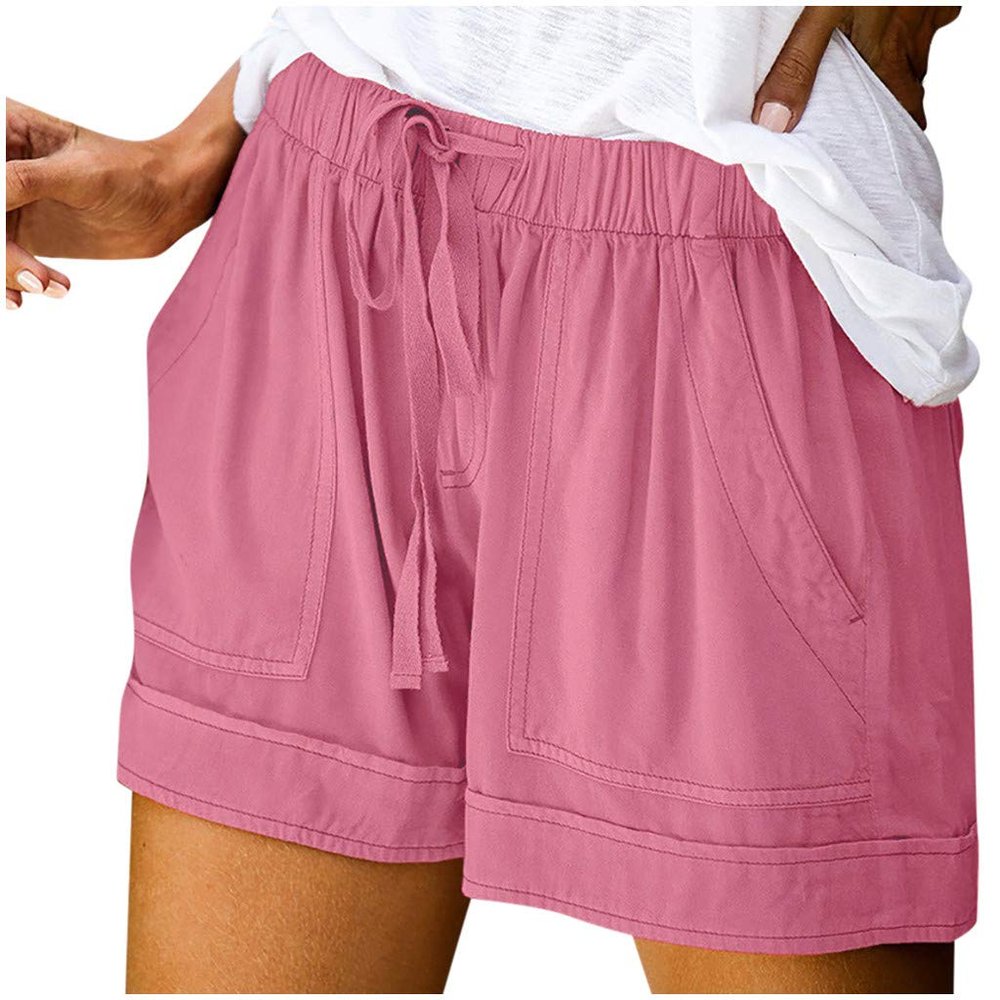 Summer Casual Shorts for Women Drawstring Elastic Waist Comfy Wide Leg Shorts Lightweight Flowy Beach Shorts with Pockets A# Pink