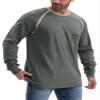 WORKWEYA FR Shirts for Men Lightweight 6.5oz 100% Cotton Long Sleeve Flame Resistant Welding T-Shirt CAT2/NFPA2112, Olive Green view 2