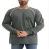 WORKWEYA FR Shirts for Men Lightweight 6.5oz 100% Cotton Long Sleeve Flame Resistant Welding T-Shirt CAT2/NFPA2112, Olive Green view 3