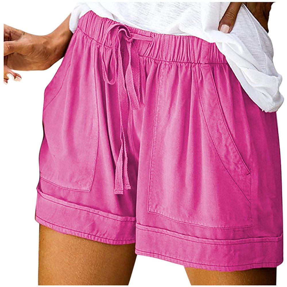 Summer Casual Shorts for Women Drawstring Elastic Waist Comfy Wide Leg Shorts Lightweight Flowy Beach Shorts with Pockets Medium