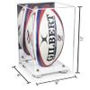 Better Display Cases Acrylic Rugby Ball Display Case Vertical with Mirror Case, Silver Risers, White Base 8" x 8" x 12" (A060/B42) view 2