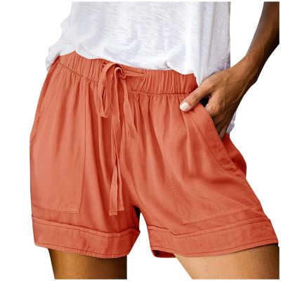 Summer Casual Shorts for Women Drawstring Elastic Waist Comfy Wide Leg Shorts Lightweight Flowy Beach Shorts with Pockets Medium