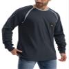 WORKWEYA FR Shirts for Men Lightweight 6.5oz 100% Cotton Long Sleeve Flame Resistant Welding T-Shirt CAT2/NFPA2112, Dark Blue view 2