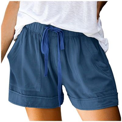 Summer Casual Shorts for Women Drawstring Elastic Waist Comfy Wide Leg Shorts Lightweight Flowy Beach Shorts with Pockets