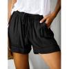 Summer Casual Shorts for Women Drawstring Elastic Waist Comfy Wide Leg Shorts Lightweight Flowy Beach Shorts with Pockets A# Black view 2