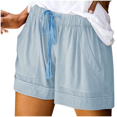 Summer Casual Shorts for Women Drawstring Elastic Waist Comfy Wide Leg Shorts Lightweight Flowy Beach Shorts with Pockets