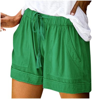 Summer Casual Shorts for Women Drawstring Elastic Waist Comfy Wide Leg Shorts Lightweight Flowy Beach Shorts with Pockets Medium A# Mint Green