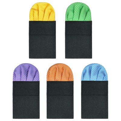 5 Pack Silk Men's Pre Folded Pocket Squares Set, Prefolded Handkerchief For Business Formal/Suit/Tuxedo PF-H-3 (Polka Dots - Glod, Green, Purple, Orange, Blue)