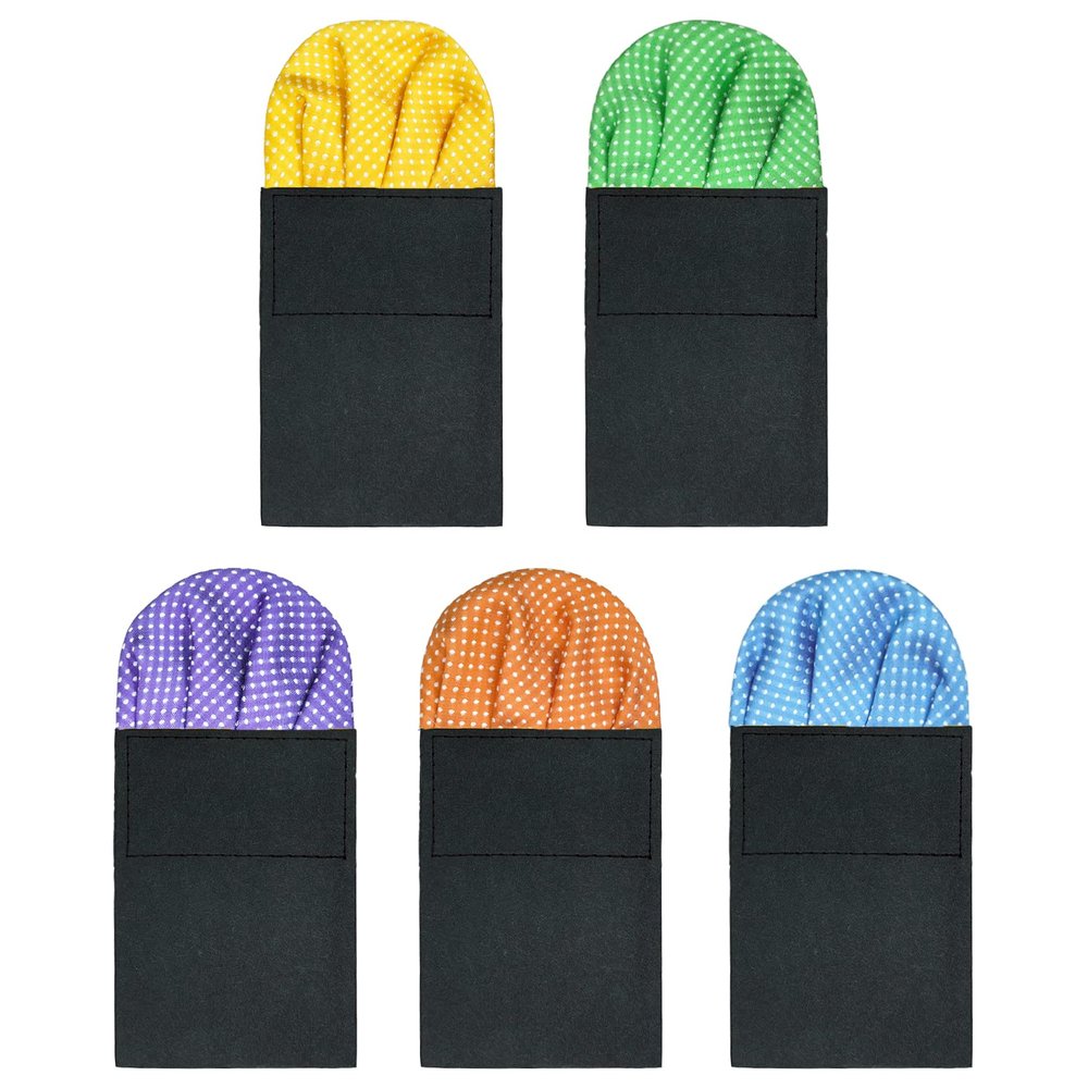 5 Pack Silk Men's Pre Folded Pocket Squares Set, Prefolded Handkerchief For Business Formal/Suit/Tuxedo PF-H-3 (Polka Dots - Glod, Green, Purple, Orange, Blue)