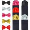 5 Pack Silk Men's Pre Folded Pocket Squares Set, Prefolded Handkerchief For Business Formal/Suit/Tuxedo PF-H-3 (Handkerchief & bow tie Set of 5 - Black, Silver, Rose, Glod, Red) view 1