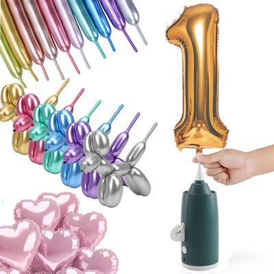 Electric Magic Balloon Pump, Electric Air Inflator Party Air Blower Pump with 1 Nozzle 1 Balloon Cutter and 10 Pcs Long Balloons,Great for Twisty Curly Balloon, Foil Balloons (Green)
