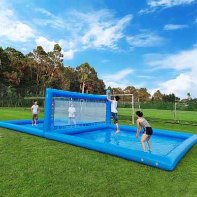33x16.5x7ft Inflatable Water Volleyball Pool Court, Summer Water Volleyball Court w/ 800W Air Pump, 0.66mm Heavy Duty PVC Made, for Adults/School/Community Activites Fun Backyard Beach, Quick Set