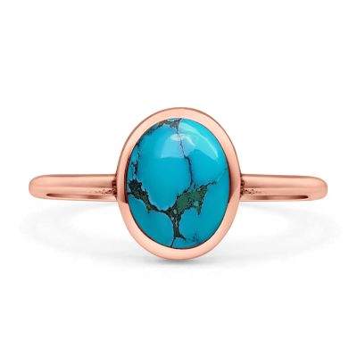 OMRANII Rose Tone, Simulated Turquoise Size-6 Oval Petite Dainty Fashion Thumb Ring Solid 925 Sterling Silver