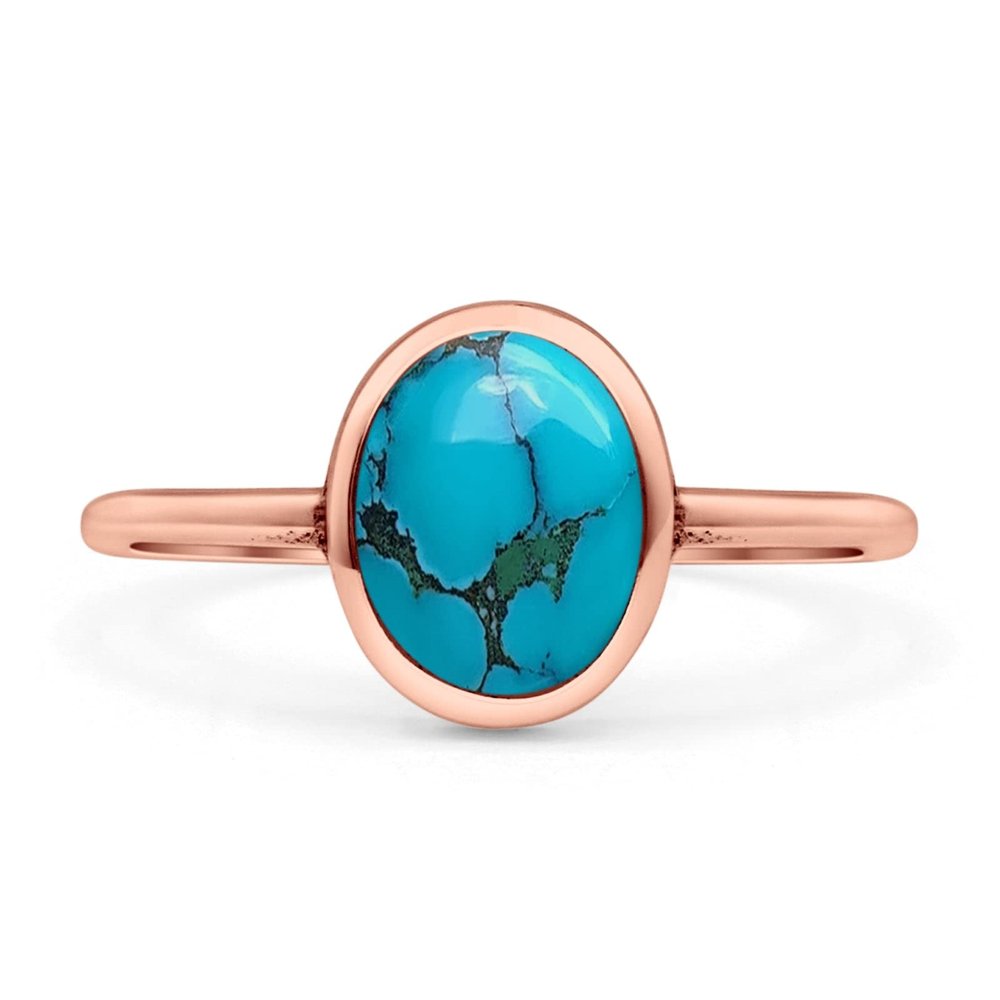 OMRANII Rose Tone, Simulated Turquoise Size-6 Oval Petite Dainty Fashion Thumb Ring Solid 925 Sterling Silver