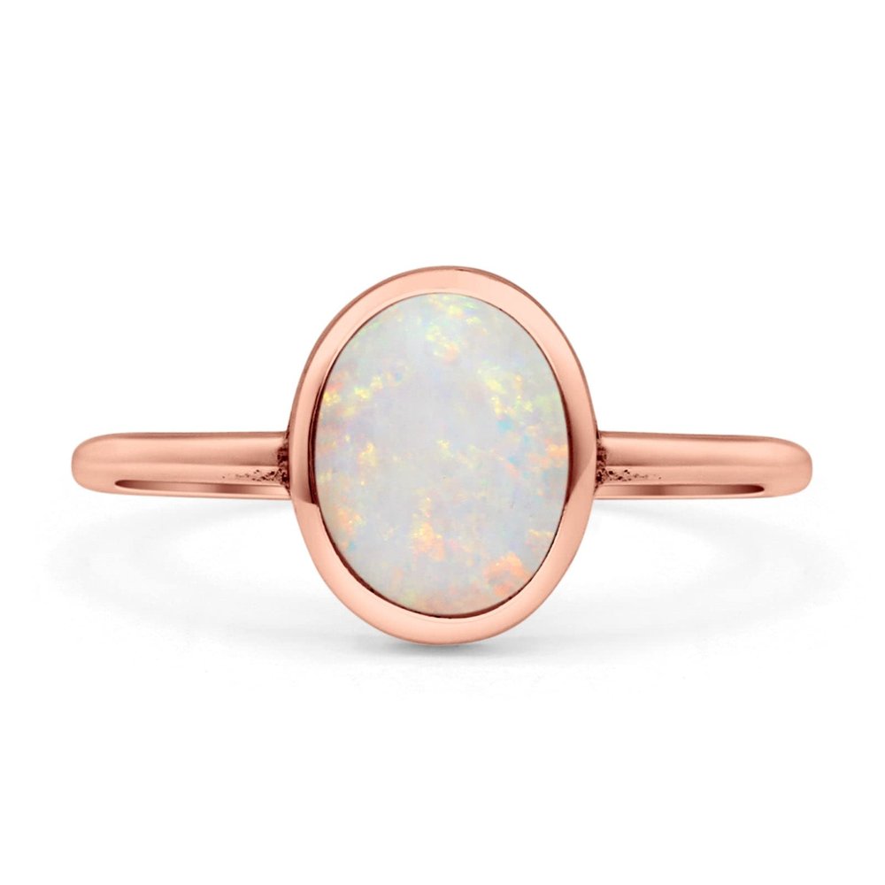 OMRANII Rose Tone, Lab Created White Opal Size-8 Oval Petite Dainty Fashion Thumb Ring Solid 925 Sterling Silver