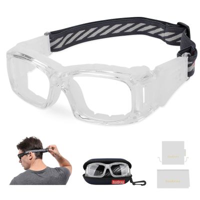 SooGree Basketball Sports Goggles Protective Eyewear for Men Safety Glasses (Transparent frame white pad)