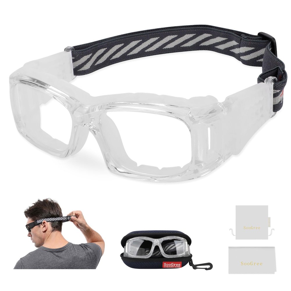 SooGree Basketball Sports Goggles Protective Eyewear for Men Safety Glasses (Transparent frame white pad)