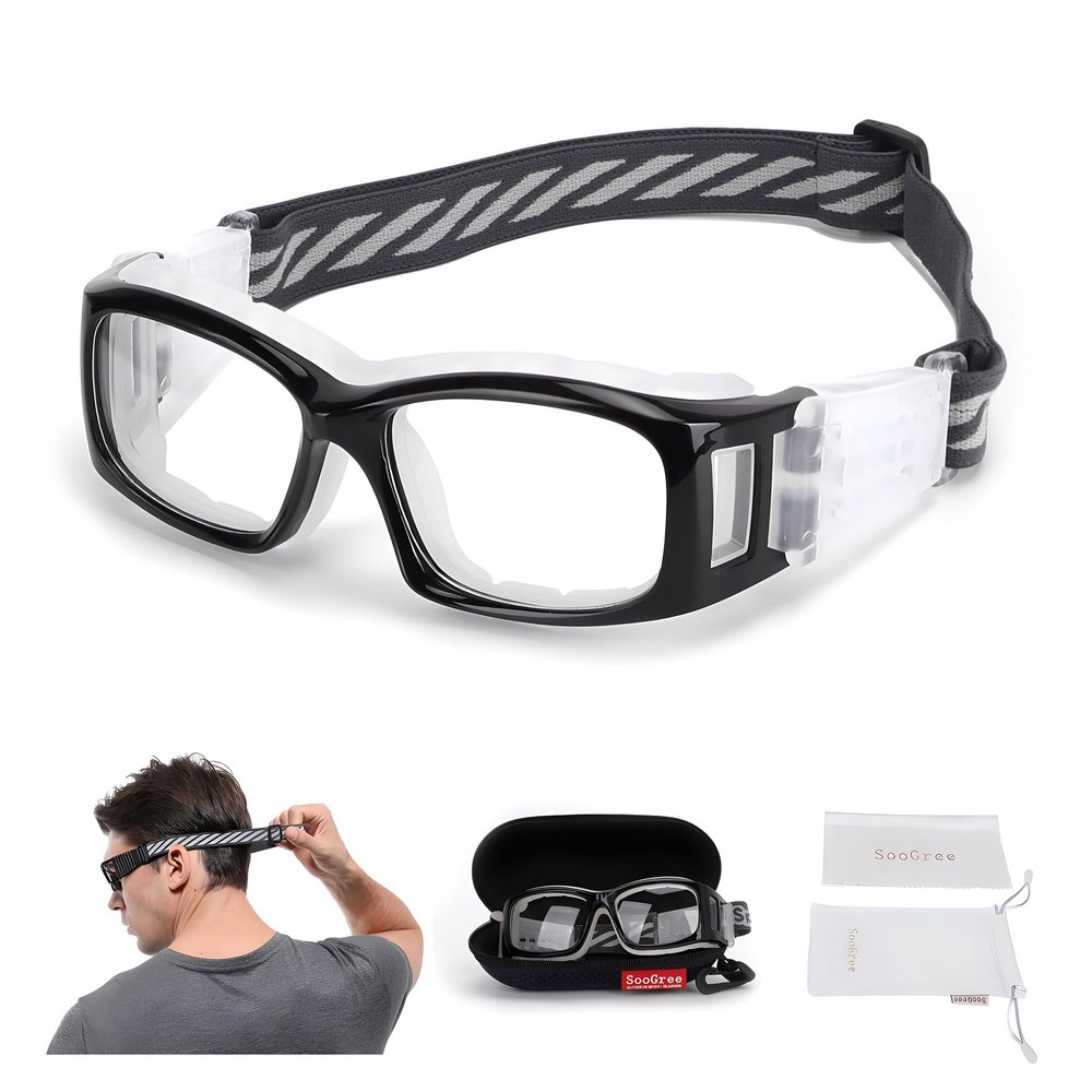 SooGree Basketball Sports Goggles Protective Eyewear for Men Safety Glasses (Black frame white pad)
