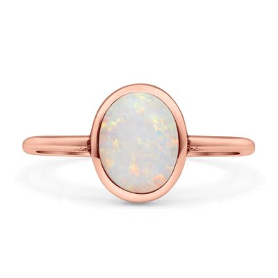 OMRANII Rose Tone, Lab Created White Opal Size-9 Oval Petite Dainty Fashion Thumb Ring Solid 925 Sterling Silver