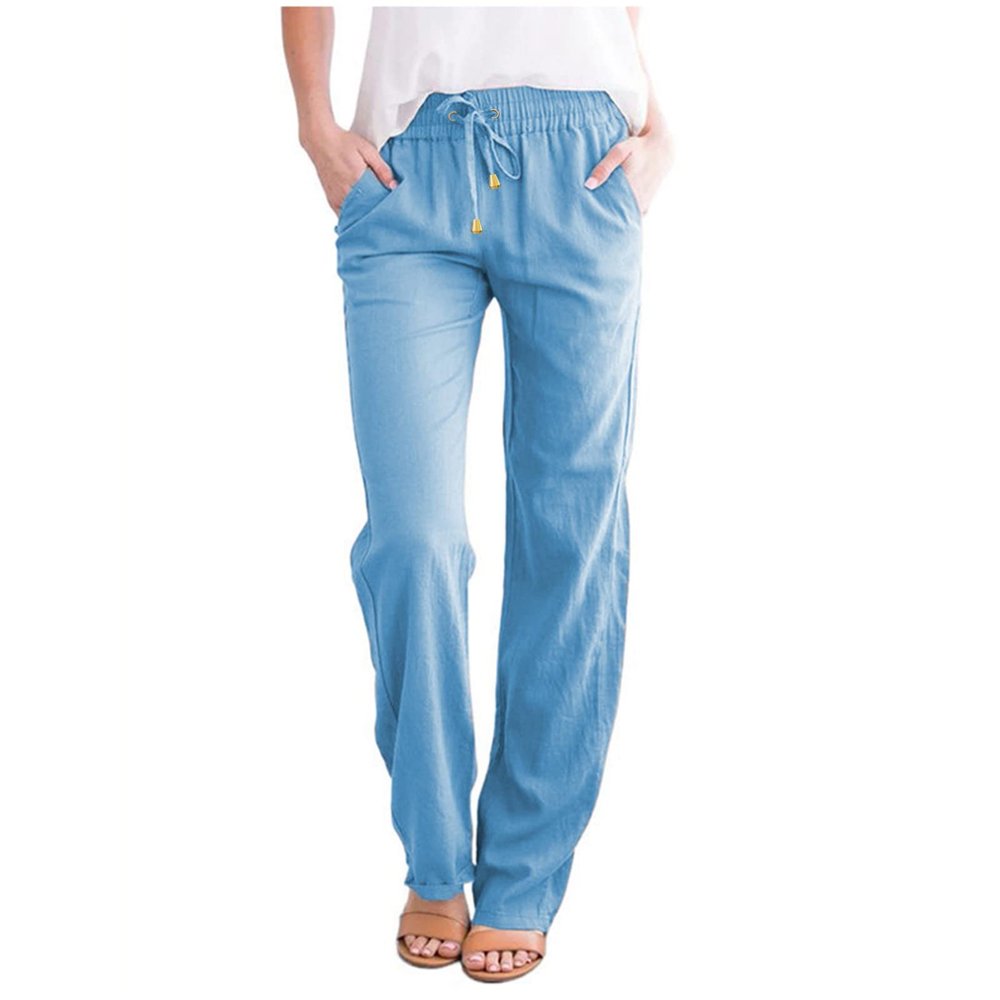 WABEOR Wide Leg Linen Pants for Women Plus Size Elastic Waist Casual Summer Pants Loose Fit Beach Pants Comfy Cotton Trousers