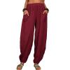 WABEOR Wide Leg Linen Pants for Women Plus Size Elastic Waist Casual Summer Pants Loose Fit Beach Pants Comfy Cotton Trousers B-red view 1