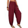 WABEOR Wide Leg Linen Pants for Women Plus Size Elastic Waist Casual Summer Pants Loose Fit Beach Pants Comfy Cotton Trousers B-red view 2
