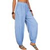 WABEOR Wide Leg Linen Pants for Women Plus Size Elastic Waist Casual Summer Pants Loose Fit Beach Pants Comfy Cotton Trousers view 2