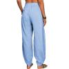 WABEOR Wide Leg Linen Pants for Women Plus Size Elastic Waist Casual Summer Pants Loose Fit Beach Pants Comfy Cotton Trousers view 3