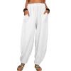 WABEOR Wide Leg Linen Pants for Women Plus Size Elastic Waist Casual Summer Pants Loose Fit Beach Pants Comfy Cotton Trousers B-White view 1