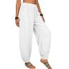 WABEOR Wide Leg Linen Pants for Women Plus Size Elastic Waist Casual Summer Pants Loose Fit Beach Pants Comfy Cotton Trousers B-White view 2